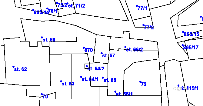 Parcela st. 67 v KÚ Zahořany u Litoměřic, Katastrální mapa