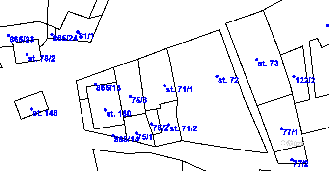 Parcela st. 71/1 v KÚ Zahořany u Litoměřic, Katastrální mapa