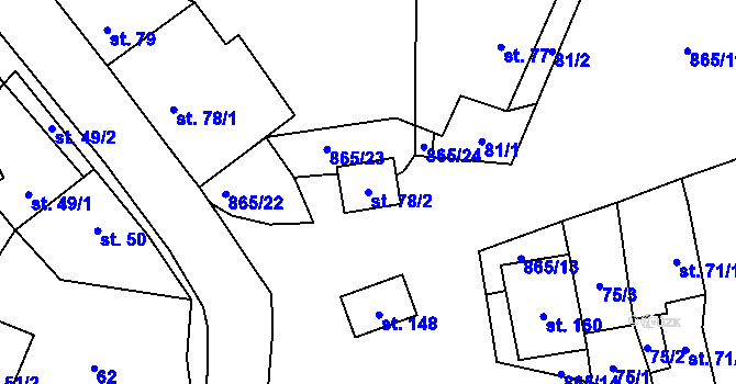 Parcela st. 78/2 v KÚ Zahořany u Litoměřic, Katastrální mapa