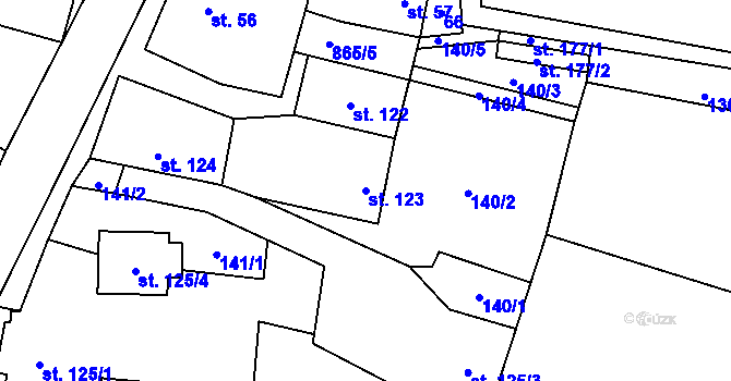 Parcela st. 123 v KÚ Zahořany u Litoměřic, Katastrální mapa