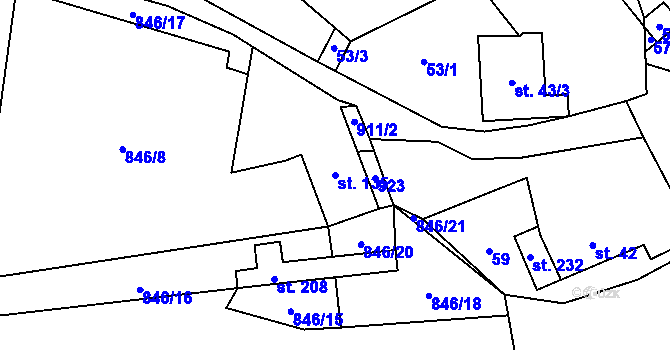 Parcela st. 135 v KÚ Zahořany u Litoměřic, Katastrální mapa