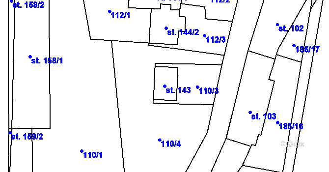 Parcela st. 143 v KÚ Zahořany u Litoměřic, Katastrální mapa