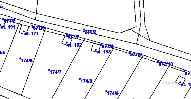 Parcela st. 193 v KÚ Zahořany u Litoměřic, Katastrální mapa