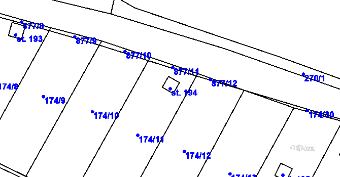 Parcela st. 194 v KÚ Zahořany u Litoměřic, Katastrální mapa