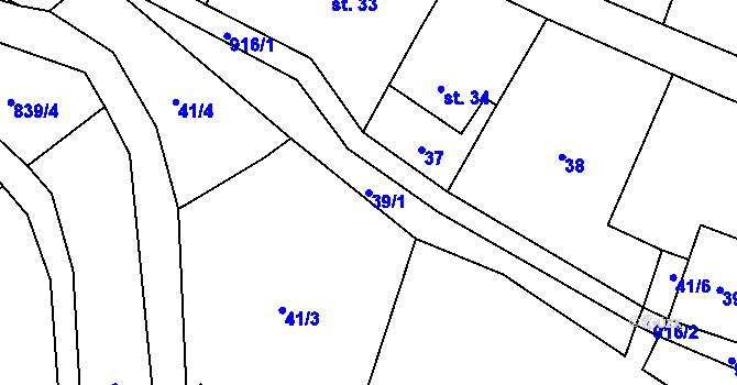 Parcela st. 39/1 v KÚ Zahořany u Litoměřic, Katastrální mapa
