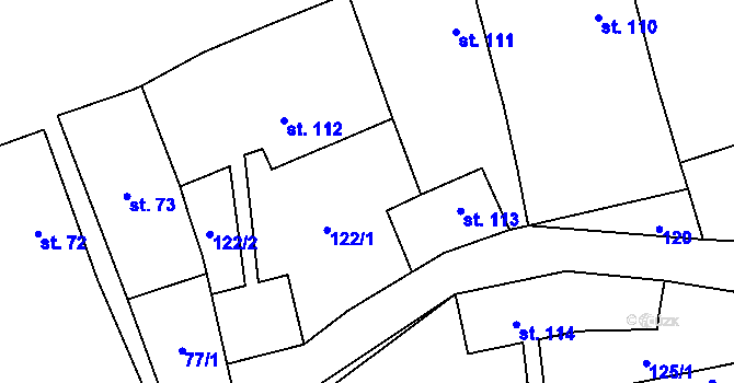 Parcela st. 122/3 v KÚ Zahořany u Litoměřic, Katastrální mapa