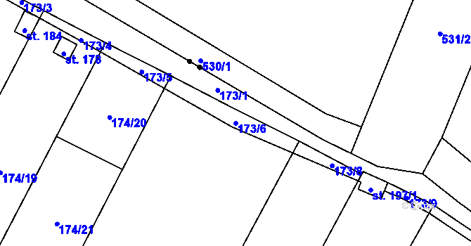 Parcela st. 173/6 v KÚ Zahořany u Litoměřic, Katastrální mapa