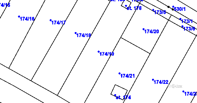 Parcela st. 174/19 v KÚ Zahořany u Litoměřic, Katastrální mapa