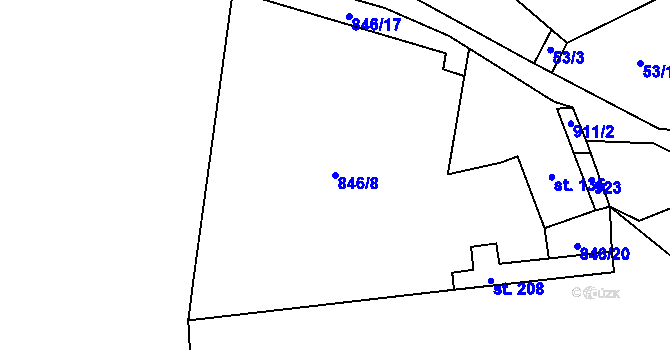 Parcela st. 846/8 v KÚ Zahořany u Litoměřic, Katastrální mapa