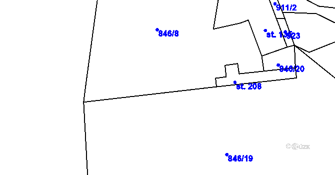 Parcela st. 846/16 v KÚ Zahořany u Litoměřic, Katastrální mapa