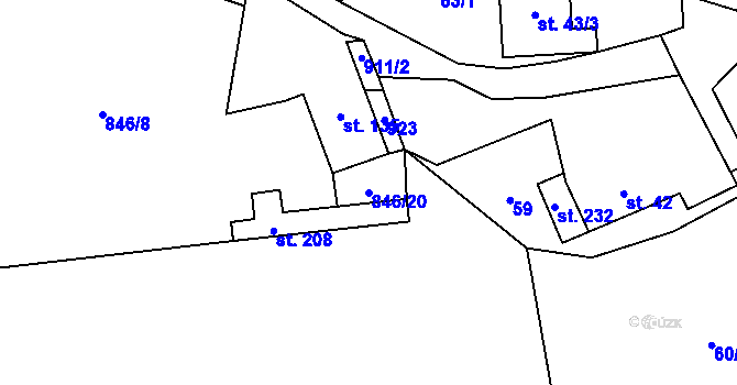 Parcela st. 846/20 v KÚ Zahořany u Litoměřic, Katastrální mapa