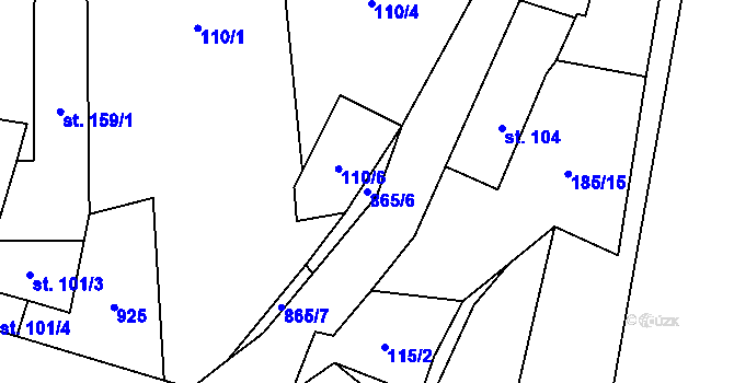 Parcela st. 865/6 v KÚ Zahořany u Litoměřic, Katastrální mapa