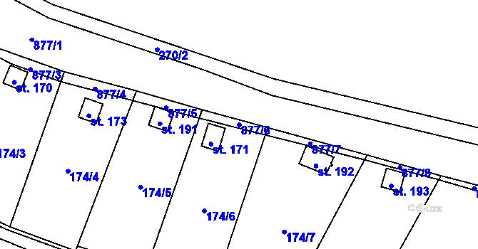 Parcela st. 877/6 v KÚ Zahořany u Litoměřic, Katastrální mapa