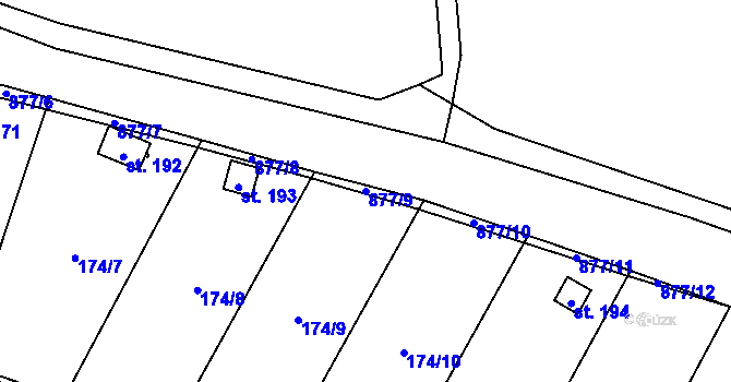 Parcela st. 877/9 v KÚ Zahořany u Litoměřic, Katastrální mapa