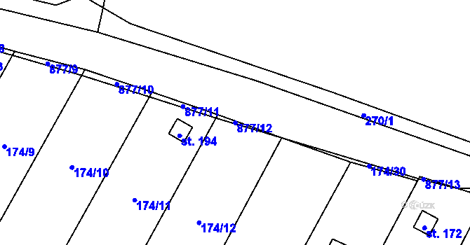 Parcela st. 877/12 v KÚ Zahořany u Litoměřic, Katastrální mapa