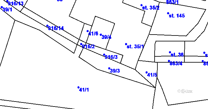 Parcela st. 916/3 v KÚ Zahořany u Litoměřic, Katastrální mapa