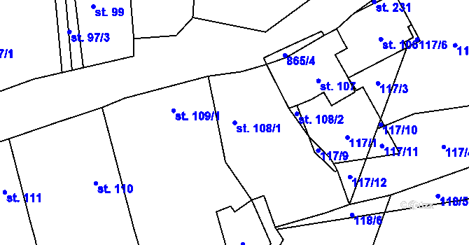 Parcela st. 108/1 v KÚ Zahořany u Litoměřic, Katastrální mapa