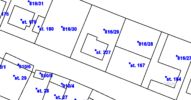 Parcela st. 227 v KÚ Zahořany u Litoměřic, Katastrální mapa