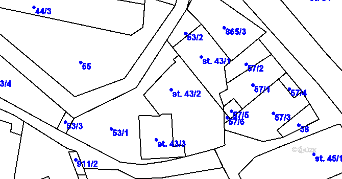 Parcela st. 43/2 v KÚ Zahořany u Litoměřic, Katastrální mapa