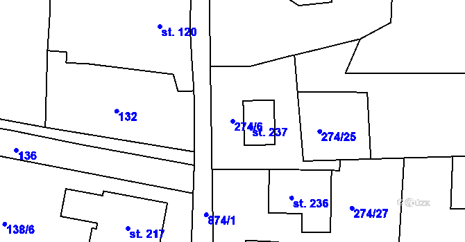 Parcela st. 274/6 v KÚ Zahořany u Litoměřic, Katastrální mapa