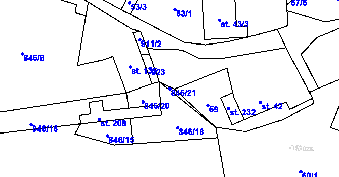 Parcela st. 846/21 v KÚ Zahořany u Litoměřic, Katastrální mapa