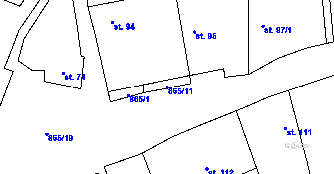 Parcela st. 865/11 v KÚ Zahořany u Litoměřic, Katastrální mapa