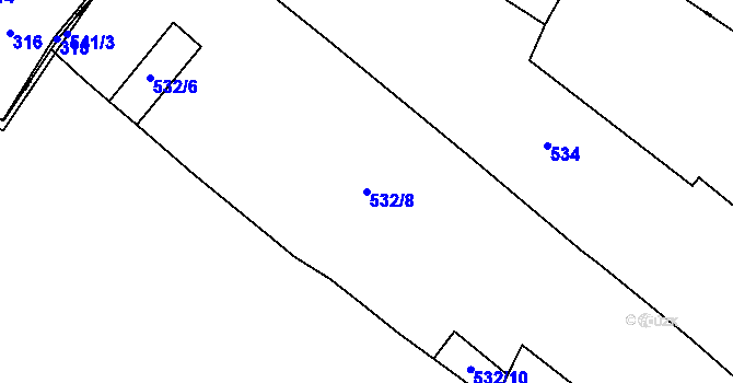 Parcela st. 532/8 v KÚ Zahořany u Litoměřic, Katastrální mapa
