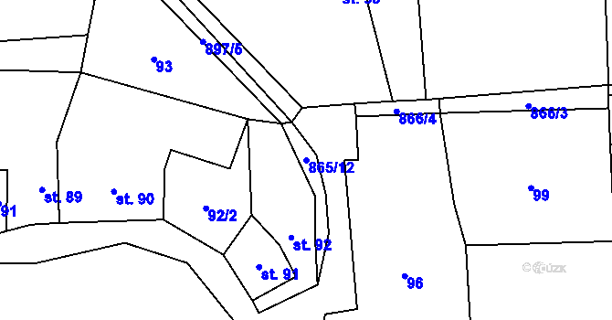 Parcela st. 865/12 v KÚ Zahořany u Litoměřic, Katastrální mapa