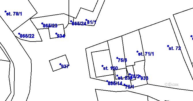 Parcela st. 865/13 v KÚ Zahořany u Litoměřic, Katastrální mapa