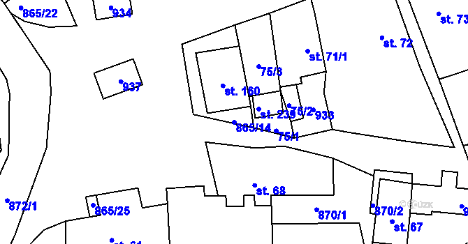 Parcela st. 865/14 v KÚ Zahořany u Litoměřic, Katastrální mapa