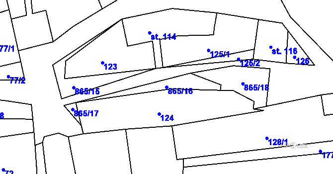 Parcela st. 865/16 v KÚ Zahořany u Litoměřic, Katastrální mapa