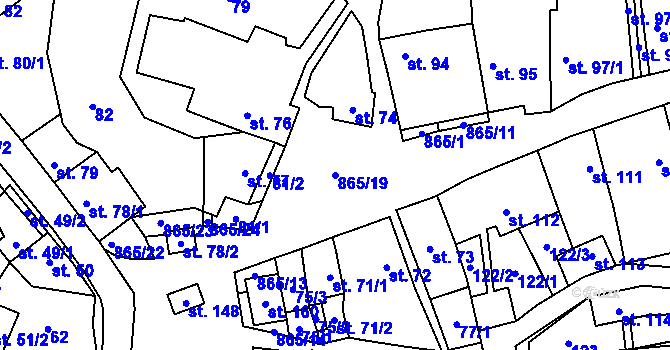 Parcela st. 865/19 v KÚ Zahořany u Litoměřic, Katastrální mapa