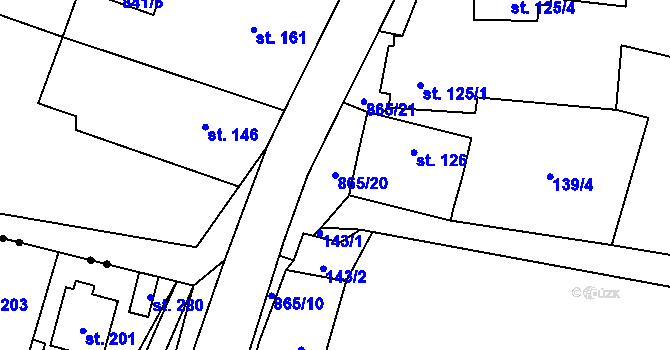 Parcela st. 865/20 v KÚ Zahořany u Litoměřic, Katastrální mapa