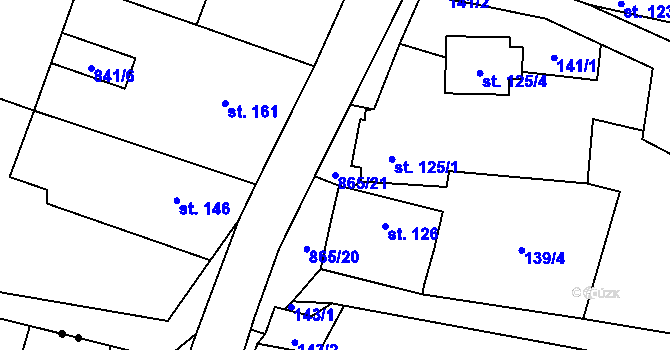 Parcela st. 865/21 v KÚ Zahořany u Litoměřic, Katastrální mapa