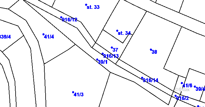 Parcela st. 916/13 v KÚ Zahořany u Litoměřic, Katastrální mapa