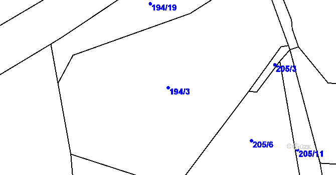 Parcela st. 194/3 v KÚ Dolní Novosedly, Katastrální mapa