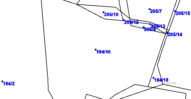 Parcela st. 194/16 v KÚ Dolní Novosedly, Katastrální mapa