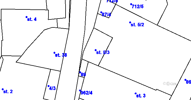 Parcela st. 5/3 v KÚ Horní Záhoří u Písku, Katastrální mapa