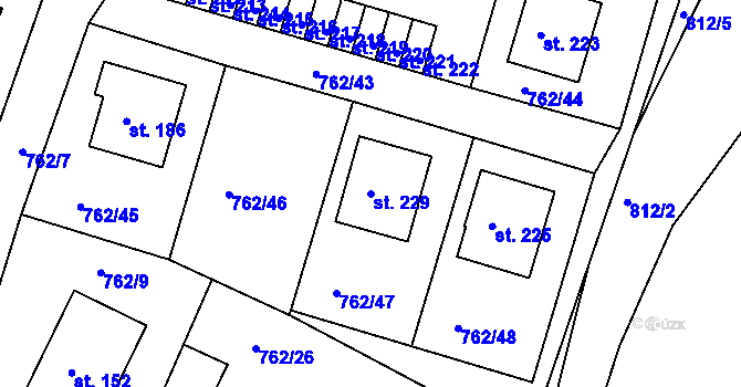 Parcela st. 229 v KÚ Horní Záhoří u Písku, Katastrální mapa