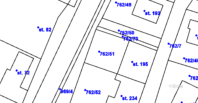 Parcela st. 762/51 v KÚ Horní Záhoří u Písku, Katastrální mapa