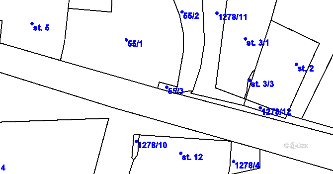 Parcela st. 55/3 v KÚ Chrastiny, Katastrální mapa