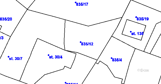 Parcela st. 835/12 v KÚ Chrastiny, Katastrální mapa