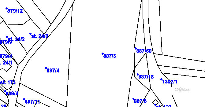 Parcela st. 887/3 v KÚ Chrastiny, Katastrální mapa