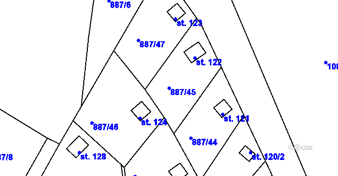 Parcela st. 887/45 v KÚ Chrastiny, Katastrální mapa
