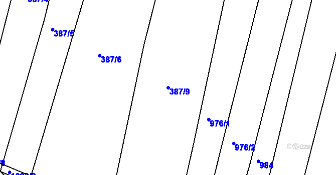 Parcela st. 387/9 v KÚ Chrastiny, Katastrální mapa