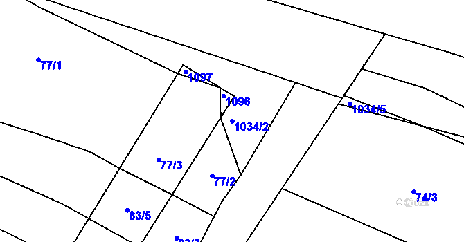 Parcela st. 1034/2 v KÚ Záhoří u Bechyně, Katastrální mapa
