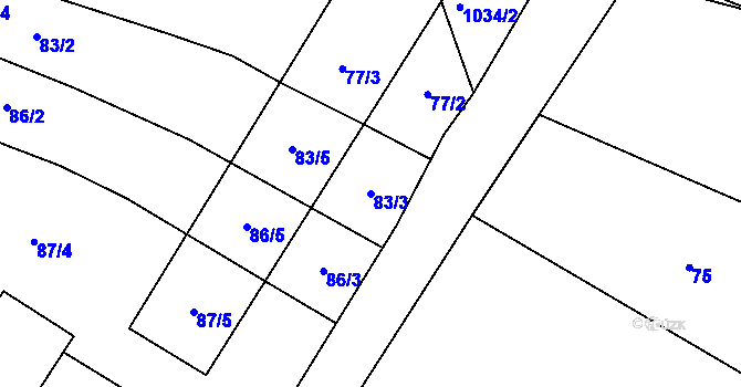 Parcela st. 83/3 v KÚ Záhoří u Bechyně, Katastrální mapa