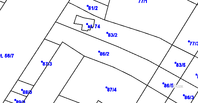 Parcela st. 86/2 v KÚ Záhoří u Bechyně, Katastrální mapa