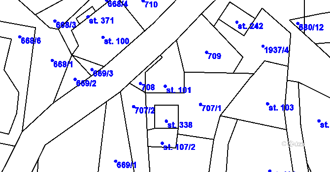 Parcela st. 101 v KÚ Smrčí u Semil, Katastrální mapa