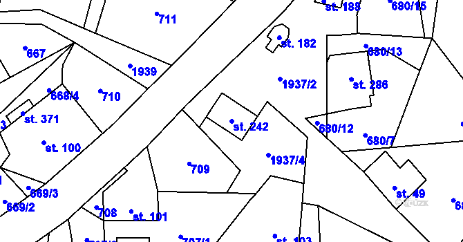 Parcela st. 242 v KÚ Smrčí u Semil, Katastrální mapa